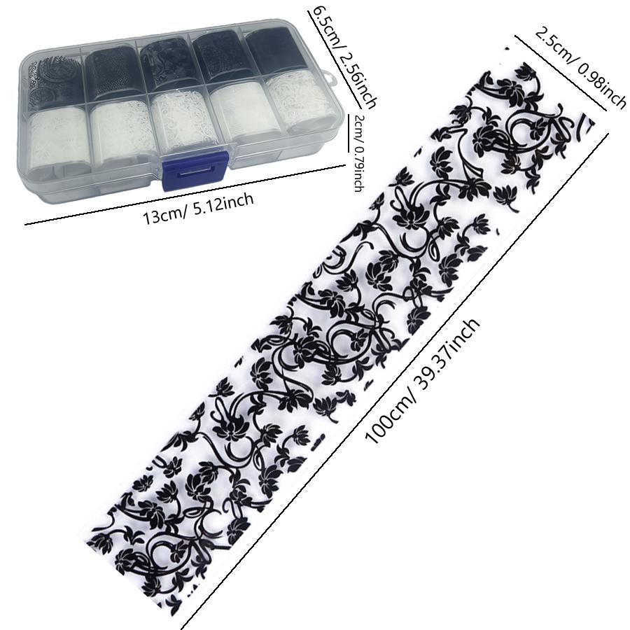 10 Sheets Nail Transfer Stickers Black White Lace Starry Sky Hollow Out Decals, Romantic Nail Art Decor for Wedding Manicure