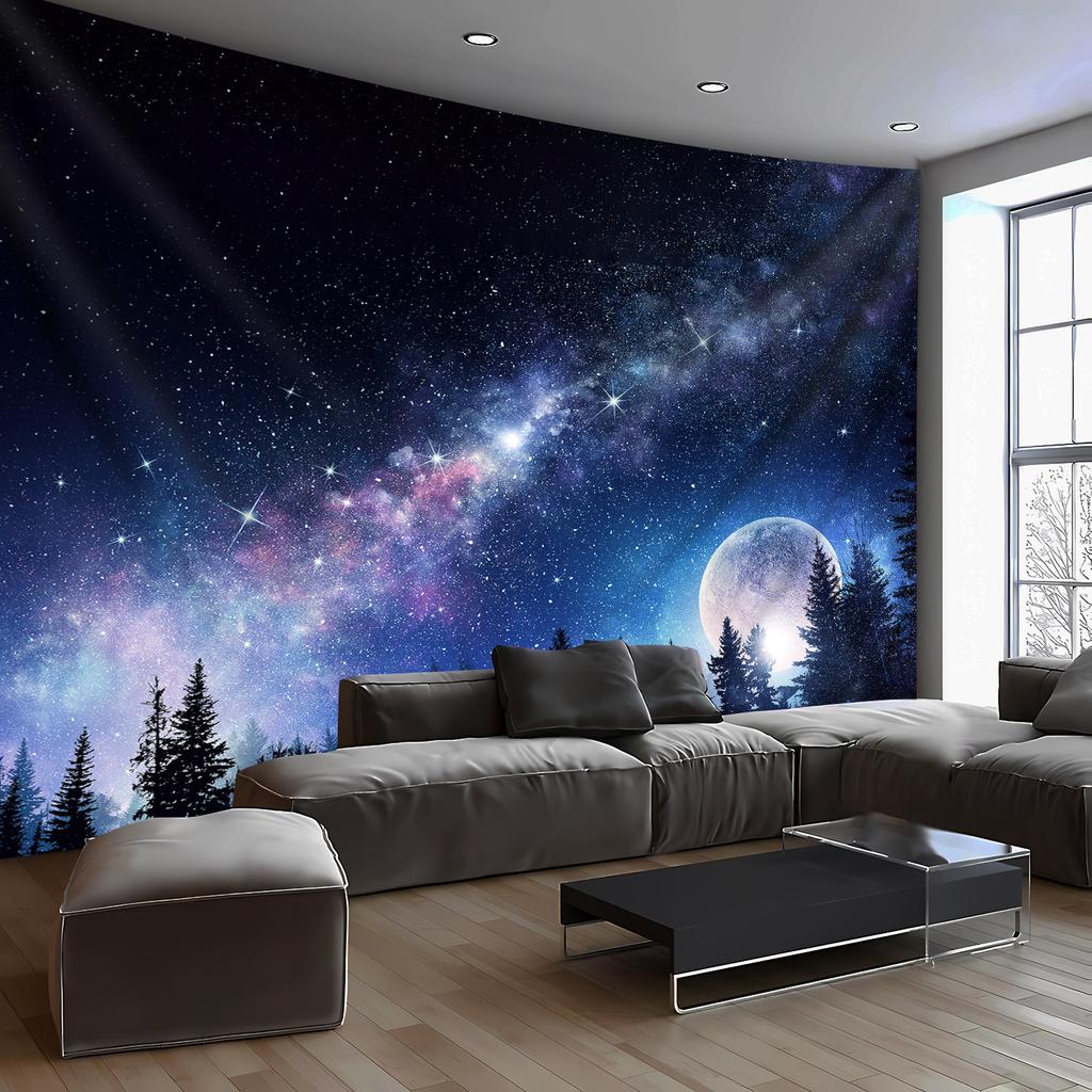 [1pc Galaxy Tapestry] 1pc Extra Large Galaxy Starry Sky Moon Night Scene Polyester Tapestry | Aesthetic Wall Hanging, Birthday