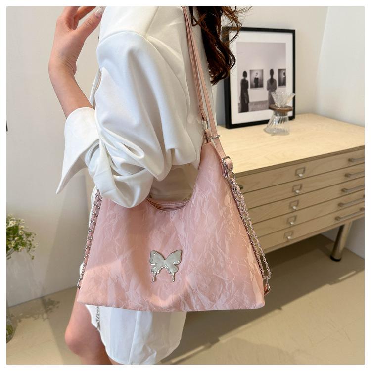Women's Faux Leather Bucket Bag, Double Strap Butterfly Texture Shoulder Crossbody Purse, Soft Handbag with Phone Pocket