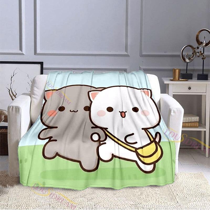 Cartoon Cute Peach Cat Pattern Blanket Flannel Valentine's Day Gift Microfiber Plush Flannel Throw Blanket On Bed Sofa Bedding