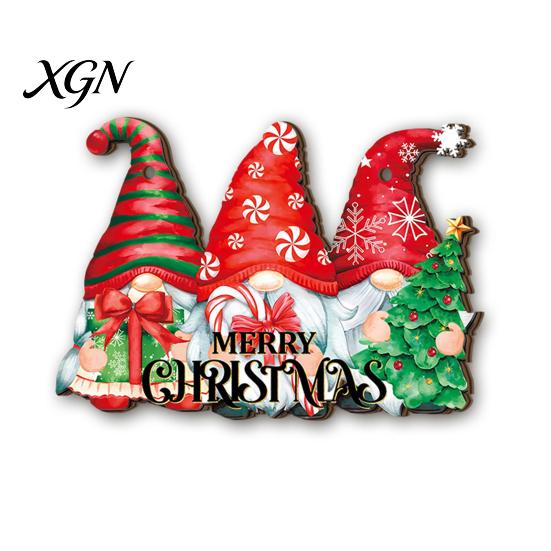 Warm Atmosphere Wall Art Decor Christmas Wooden Pendant, Decorative Reindeer/Santa Claus/Gnome Pattern Hanging Sign, Welcome Sign with Weather