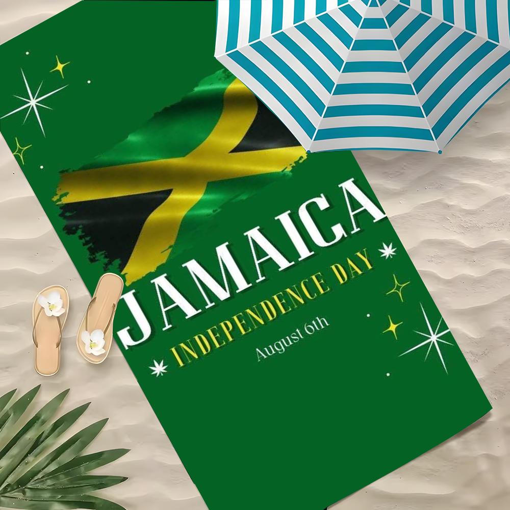 J-Jamaica Flag Towel Polyester Beach Towel Quick Dry Sand Free Bath Towel For Summer Pool Travel Vacation