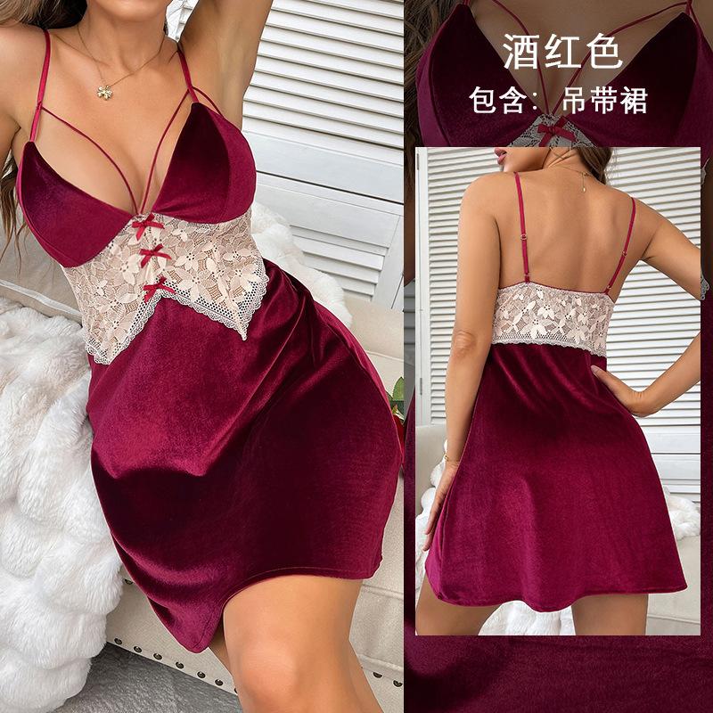 

Новая золотистая бархатная сексуальная пижама для женщин на осень и зиму, женская пижама с подвязками из чистого кружева L