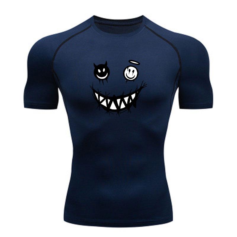Men's Compression Athletic T-Shirt, Demon Angel Smiley Print