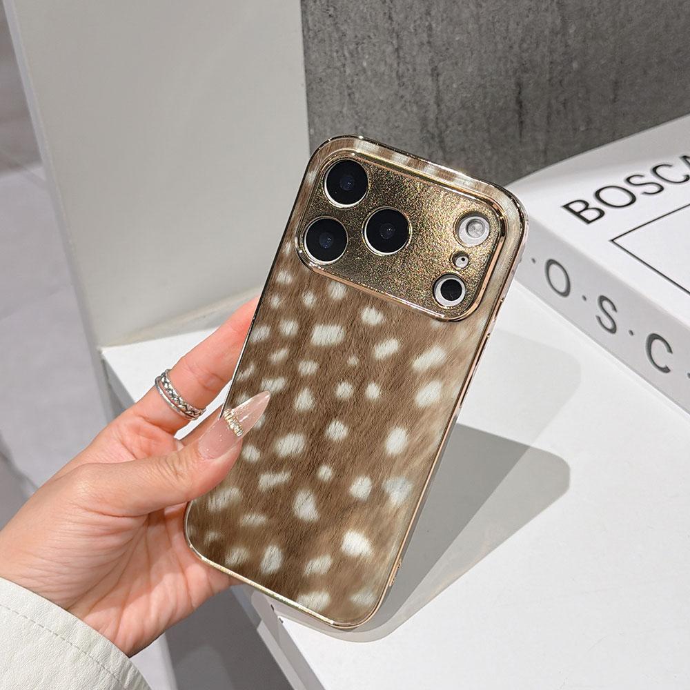 

Lucky Start Phone Case For iPhone 17 16 15 14 13 12 11 Pro Max 16E Gold Electroplated glass shell Deer Pattern Texture Cover IPHONE17PROMAX