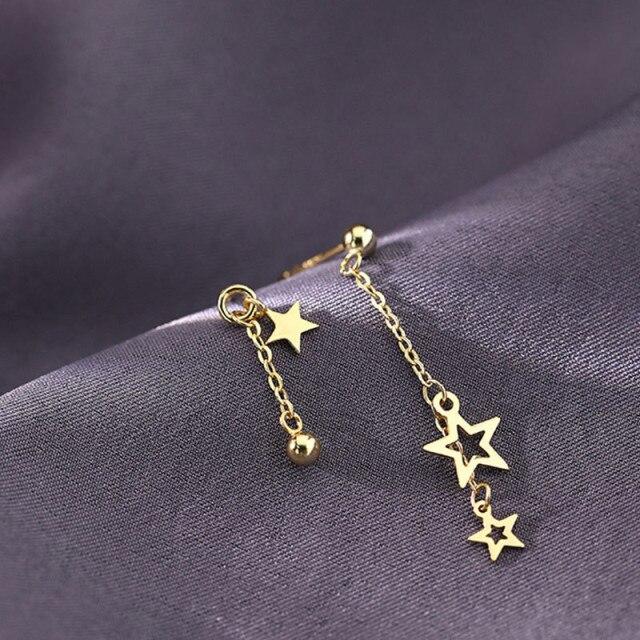 Sterling Tone Sweet Romantic Star Tassel Stud Earrings Women Modish Stylish Minimalist Simple Daily Wear Jewelry AccessoriesSweet Stud