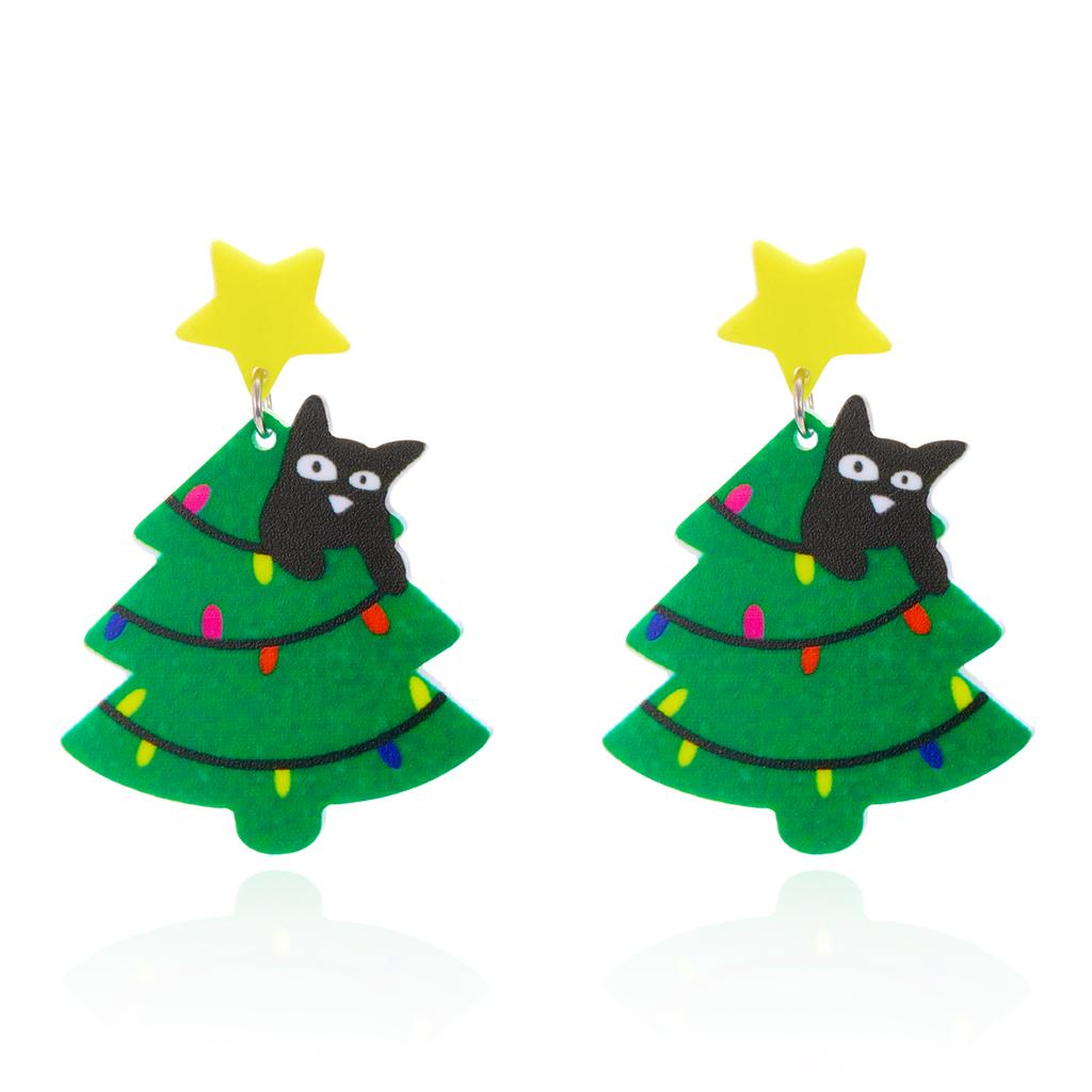 Christmas Funny Acrylic Santa Claus Bell Drop Earrings for Women Girl Black Cat Star Dangle Earrings Friendship Party Jewelry