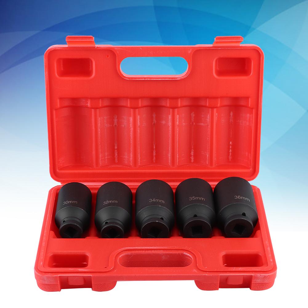 Zestawy 5 szt. nasadek 12-kątnych do nakrętek piast osi, głębokie, udarowe, metryczne, na klucz zapadkowy 1/2 cala