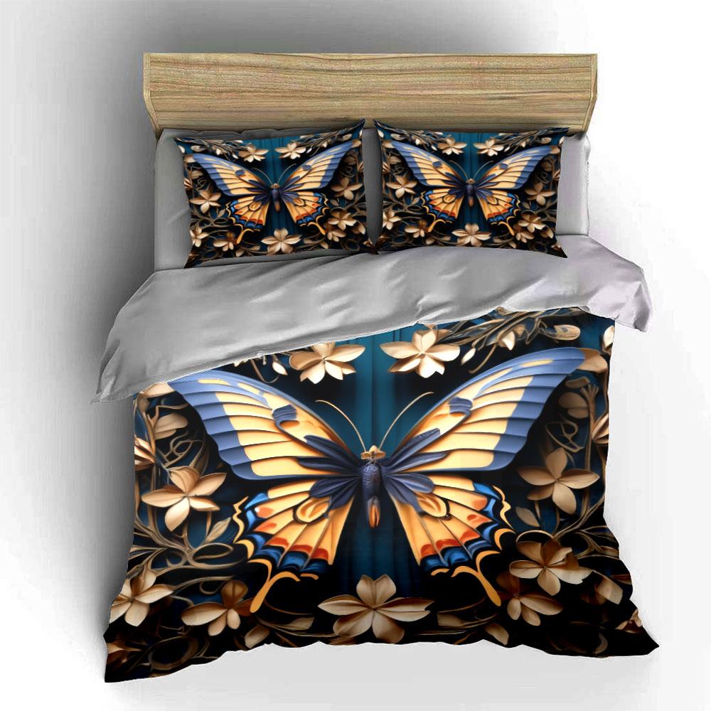 Elegant Butterfly-Themed Decorative Set Exquisite Three-Piece Bedding Set Gift For Kids And Adults