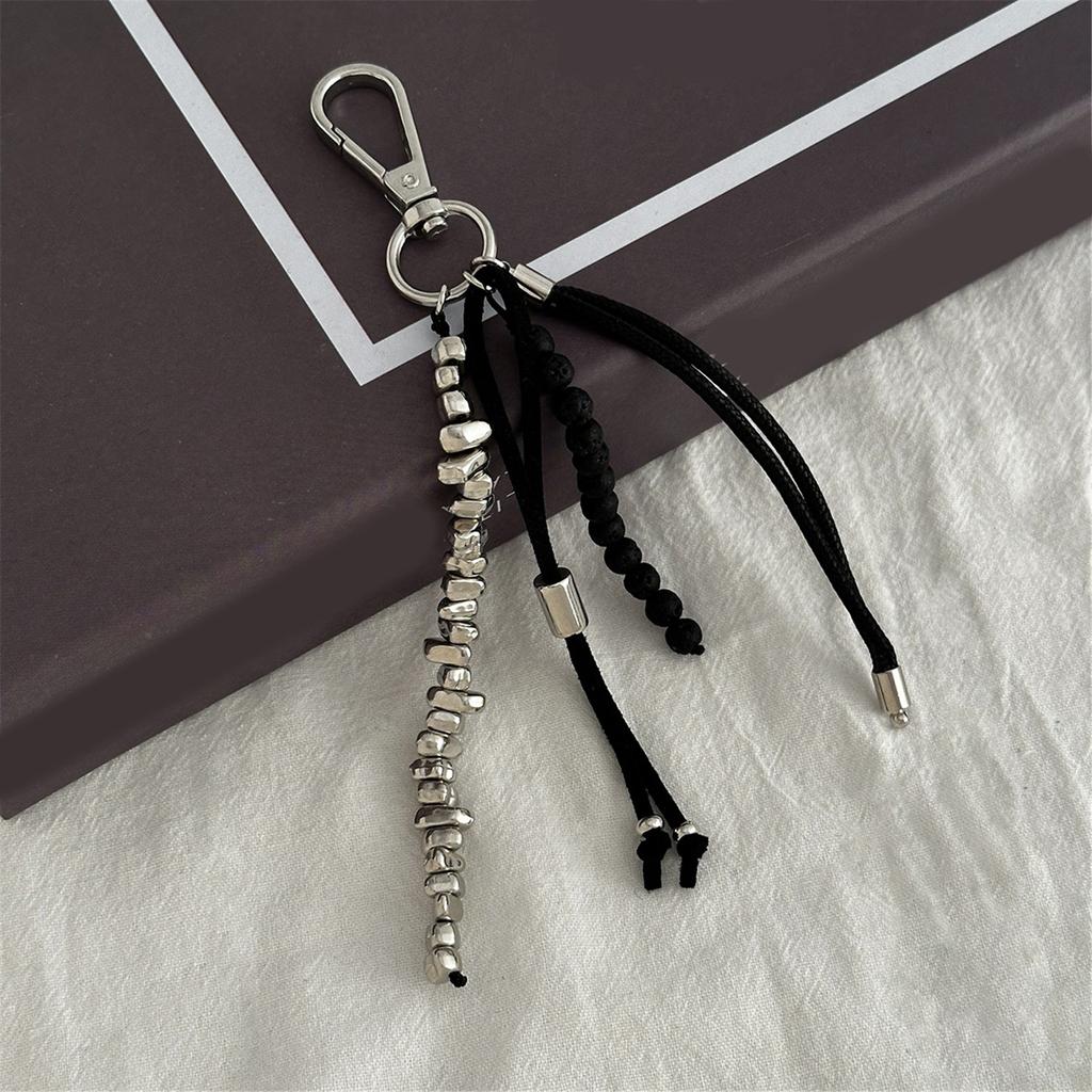 Unique Geometric Bead Bag Chain Keychain Charm With Tassel Accent For Purse Keys Jewelry Accessories Decoration