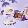 Cute Bento Lunch Box School Heater Portable Plastic Lunch Container For Kids Girls Bread Sandwich Food Warmer Compartments