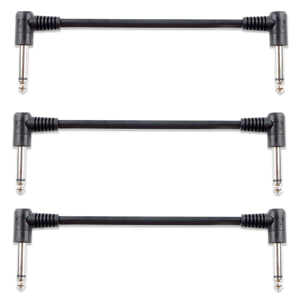 Set of 3 18cm Shielded Effects Cables (Black) for Effects Pedal Boards, Bass Effects Pedal Power Supplies, Patch Cables, and Effects Pedal Patch