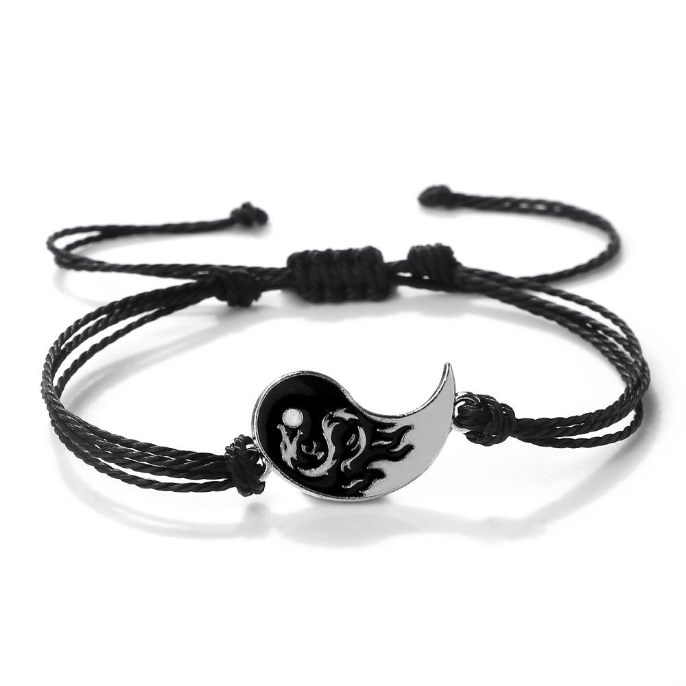 Yin Yang Harmony Tai Chi Men & Women Handmade Black & White Bracelet Set