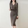 Dame Genser Kjole 100 % Ull MODERN NEW SAGA V-hals Strikk Lang Pullover Vintergensere Ull Lang Kjole Dame