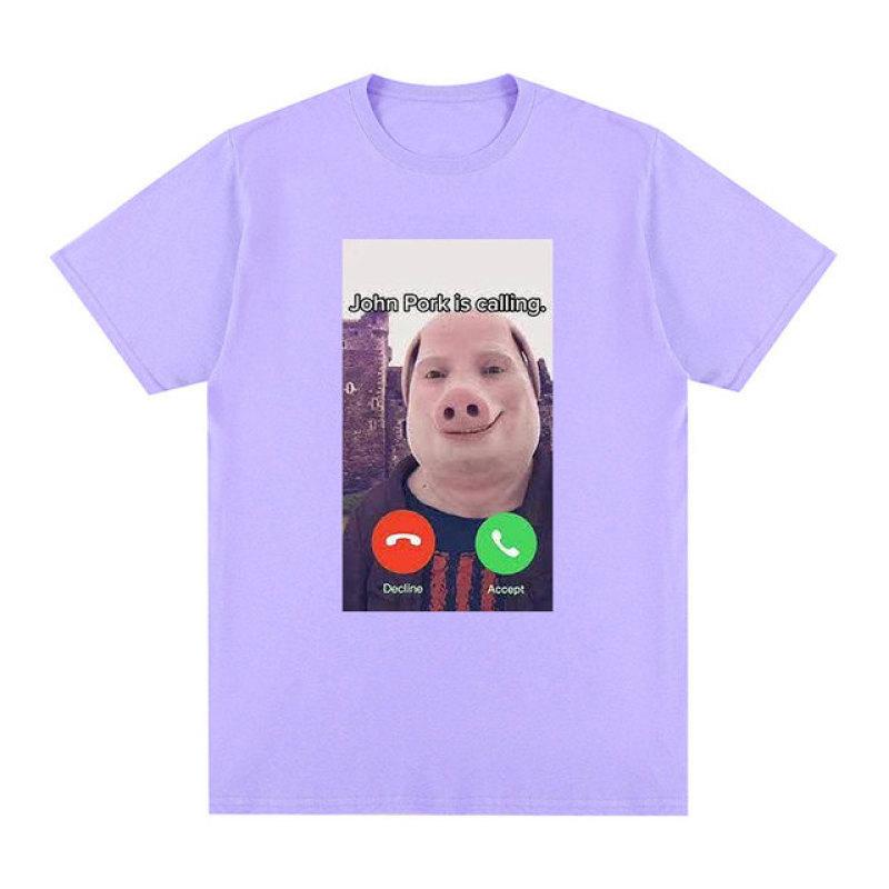 John Pork Is Calling Lustiges Antwort-Anruf-Telefon-T-Shirt Humor Schwein Meme Design Grafik-T-Shirt Niedliche Tierliebhaber übergroße T-Shirts