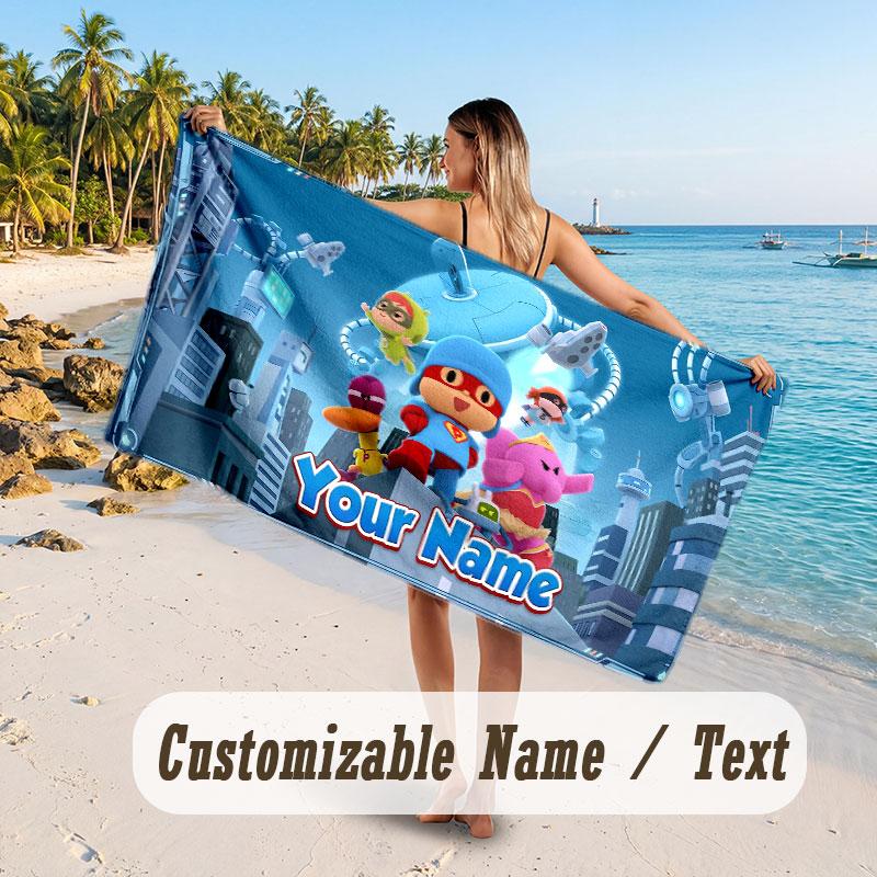 Personalized Beach Towel,Pocoyó Custom Printed Name Text, Super Absorbent Towel For Beach Vacation