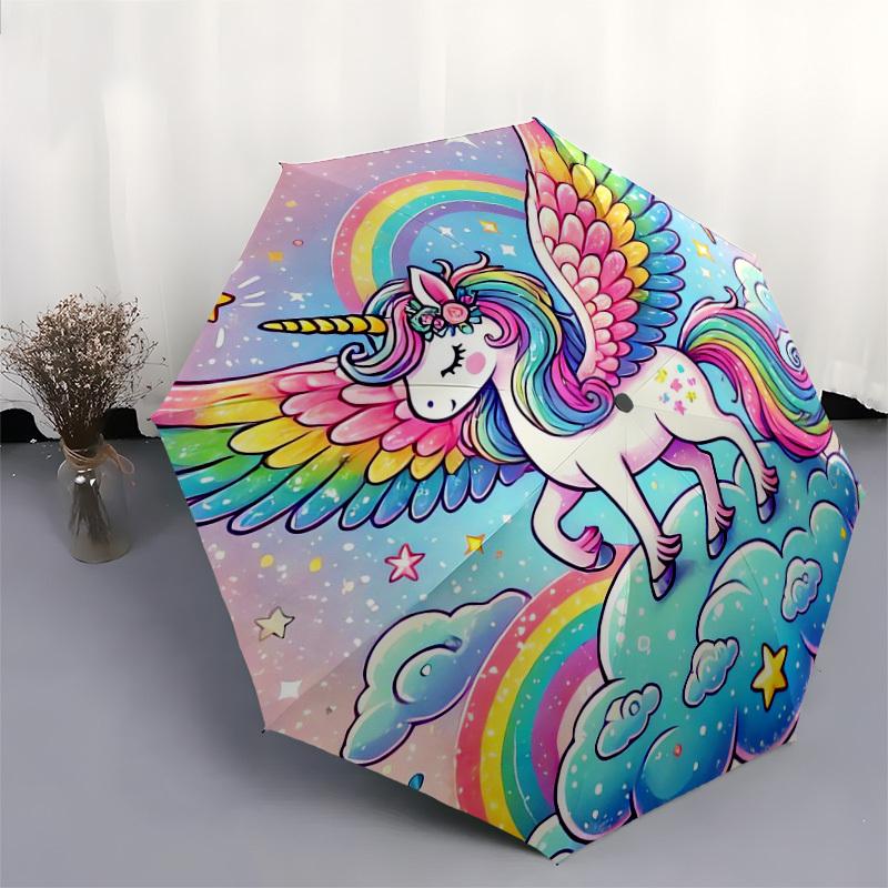1pc Rainbow Unicorn Fantasy Sky Umbrella with Plastic Handle,Suitable for All Seasons Home Travel Outdoor UmbrellaDD1527