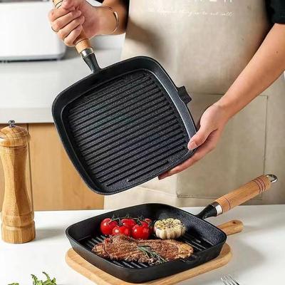 Sartén para bistec doméstica, especial para freír bistec, raya de hierro fundido, cocina de inducción para bistec sin recubrimiento, espesada y sin manchas