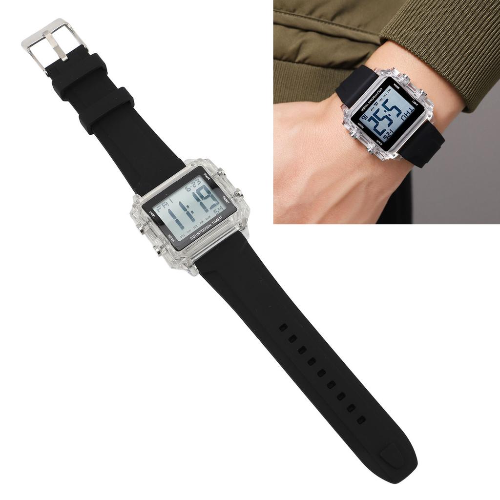 Classical Unisex Electronic LED Watch Simple Chronograph Date 50m Water Proof Rectangle Sports Digital Watch for Travel Fitness