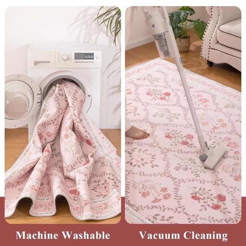 Rugs For Bedroom Pink Flowers Living Room Carpet Non-Slip Machine Washable Large Rug Home Decorative Sofa Coffeetable Floor Mat