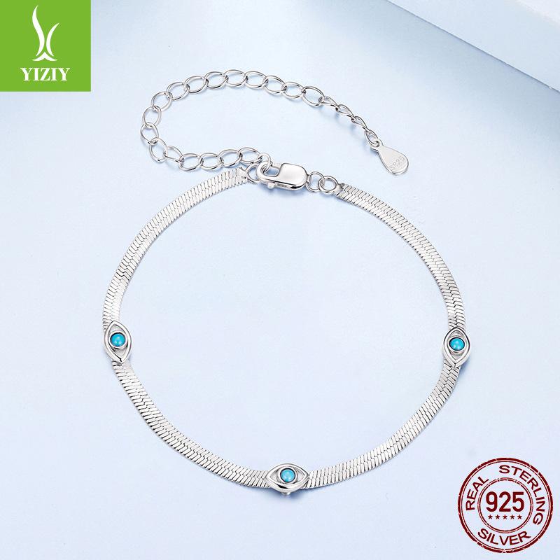 Turquoise Devil'S Eye Bracelet For Men And Women, Personality Trend S925 Sterling Silver Bracelet