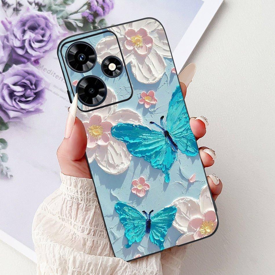For Infinix Hot 30 Play 30i Hot30 4G Elegant Floral Cat Phone Case For Infinix Hot 30 30Play Hot30i Black Silicone Soft Cases