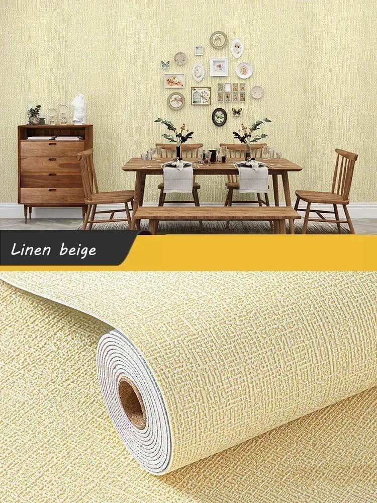 Linen Wallpaper Self-adhesive Waterproof Moisture-proof and Moldy Resistant 3D Wall Stickers Home Living Room Wall Decoration