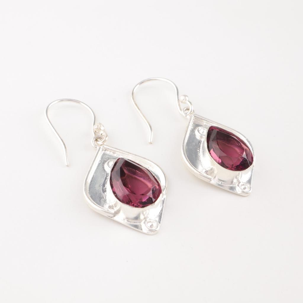 925 Sterling Silver Rhodolite Gemstone Jewelry Handmade Dangle Earrings 1.90" EE-35-38