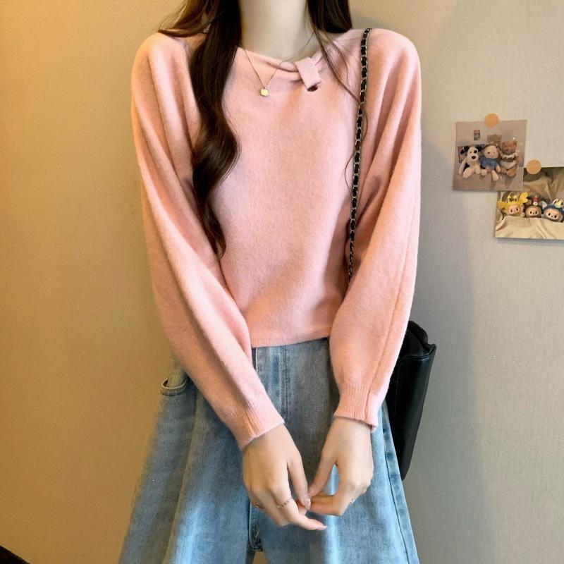 French Chic Solid Knitwear: Versatile Long Sleeve Pullover for Autumn/Winter