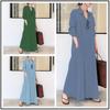 European & American Style Solid Color Long Sleeve Pocket Dress with Turn-Down Collar - Casual Loose Fit