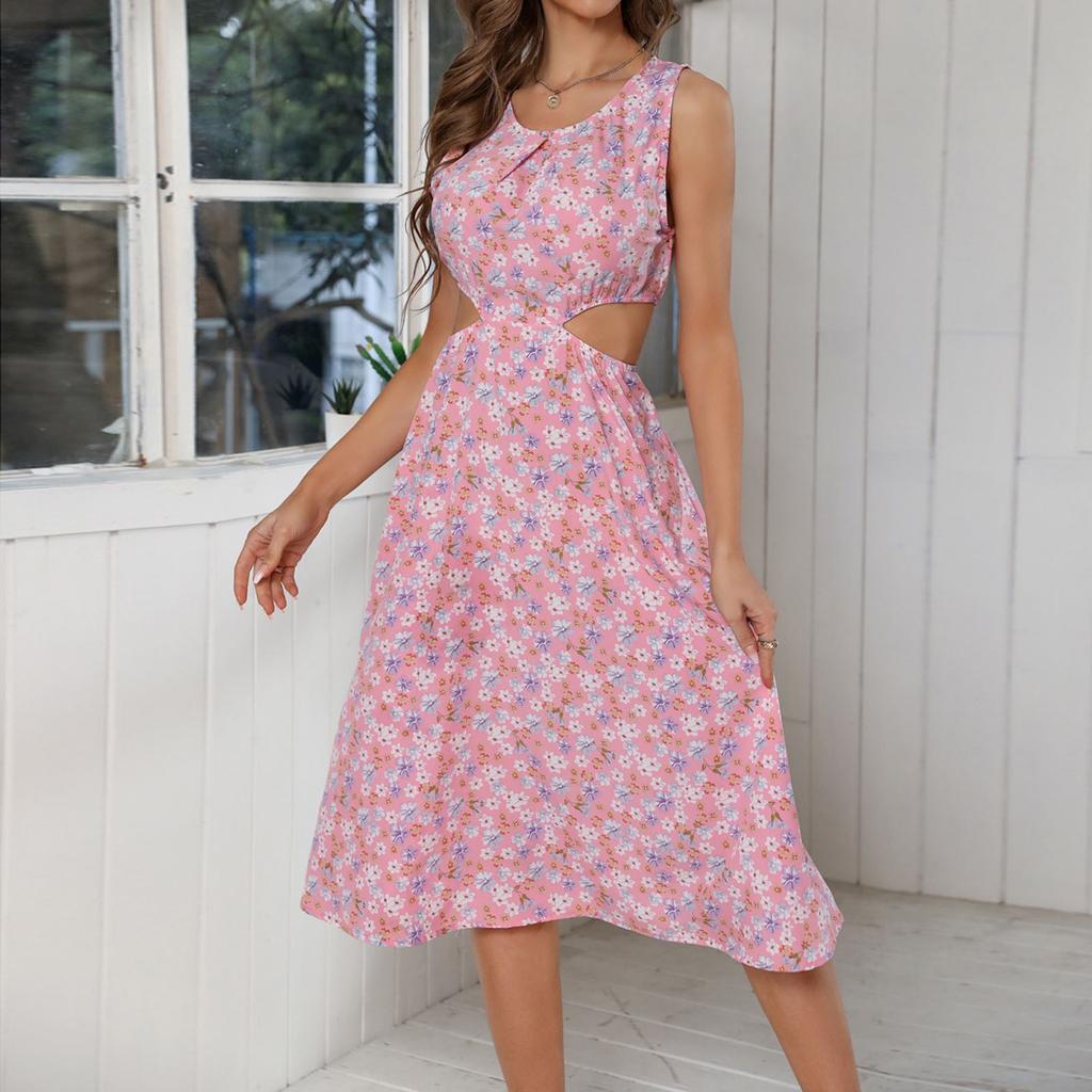 Women Casual Sleeveless Summer Dresses Spring Patchwork Boho Floral Cocktail Party Dress
