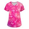 Women's Fashion V-neck Short Sleeve Workwear With Pockets Valentine's Day Printed Tops
