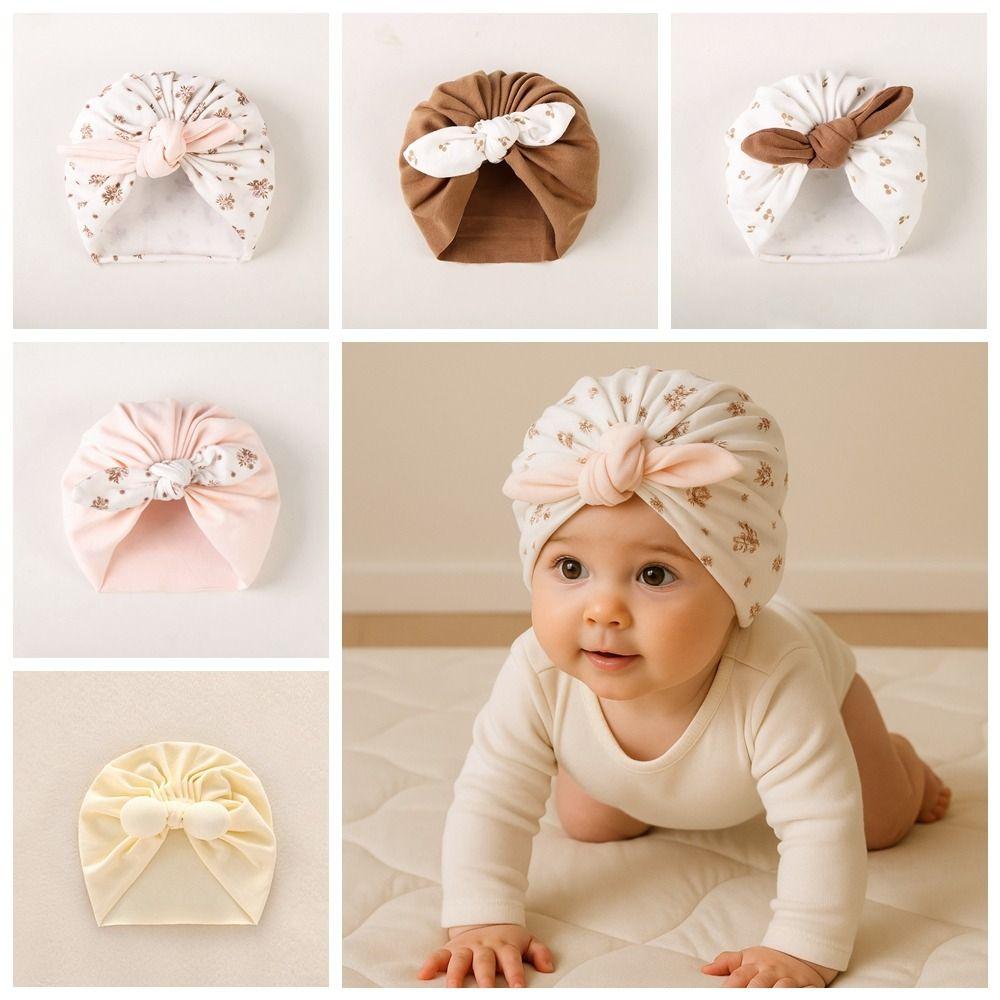 Cartoon Baby Fetal Cap 0-5 Months Newborn Turban Hat Windproof Boneless Muslin Hat  Toddler