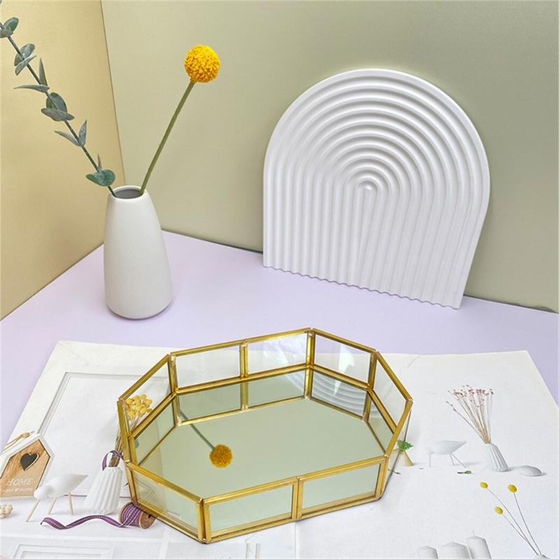 Vassoio in Vetro per Gioielli e Cosmetici Organizer Dorato per Mobiletto del Bagno Con Bordi Arrotondati Sicuri Per la Decorazione della Casa