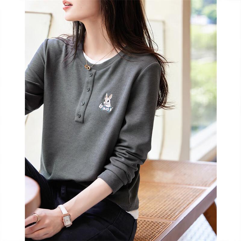 Women s Faux Two-Piece Rabbit Long Sleeve T-Shirt S