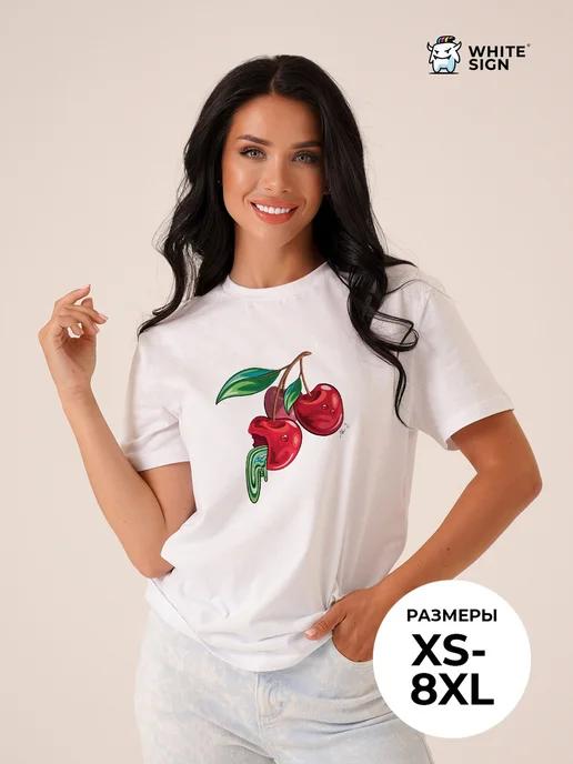 Oversized cotton T-shirt with Cherries print 2XL