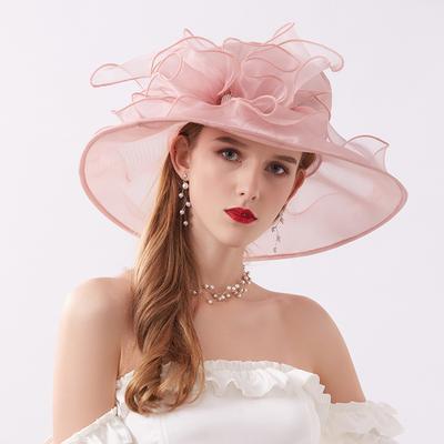 Flower Organza Sun Hat Wide Brim Lace Derby Hats Sequins Embroidery Thin Breathable Travel Beach Hats for Women Girls