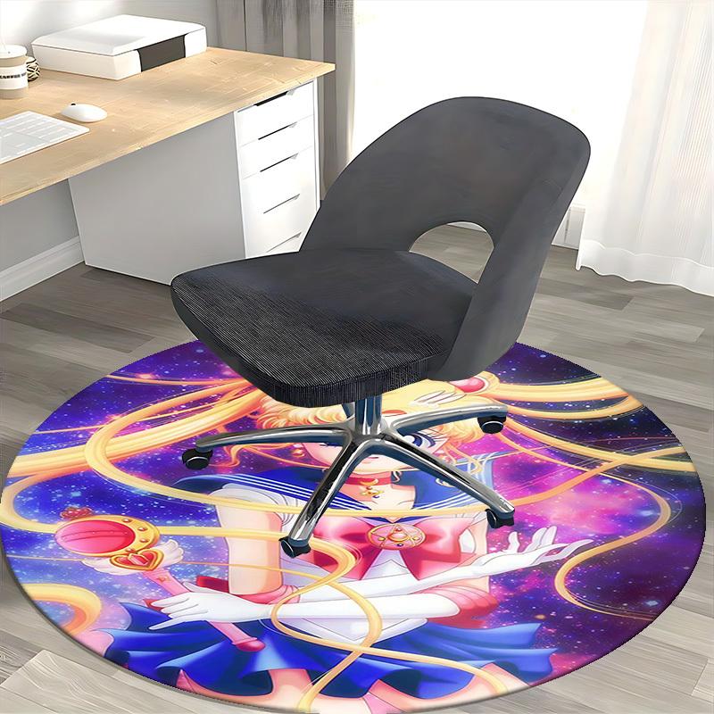 1pc Anime Sailor Moon Round Carpet Office Chair Mat, NonSlip Rug for Home Decor, Living Room, Bedroom, Game Room