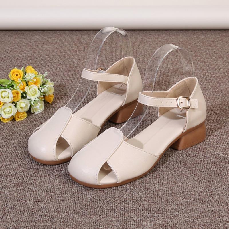 Fashion 2025 Summer New Buckle Strap Women's High Heels Outdoor Round Toe Low Heel Daily & Casual Pumps Women Concise Hollow Sandals