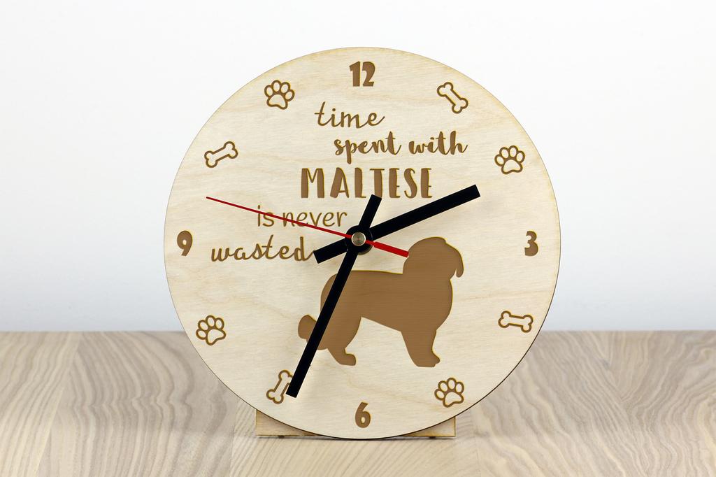 Maltese – Clock with dog, wooden clock with engraving | Art-Dog