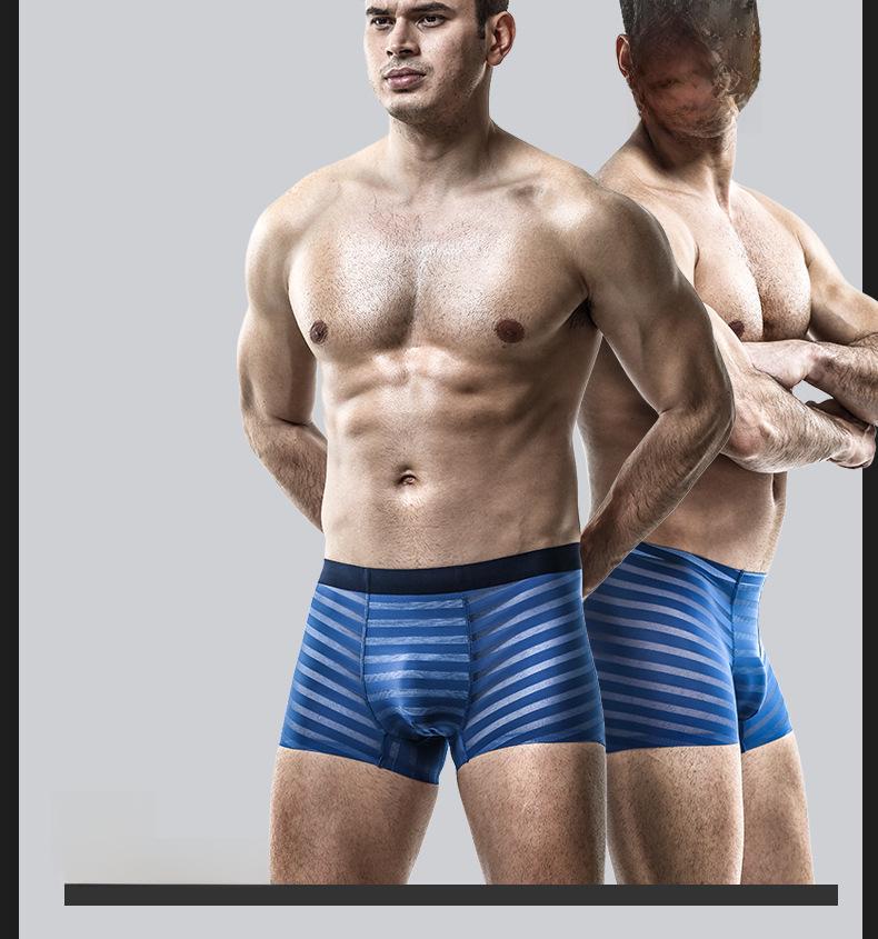 Men's Ice Silk Breathable Boxer Briefs: Antibacterial, Lightweight, Striped Summer Underwear.