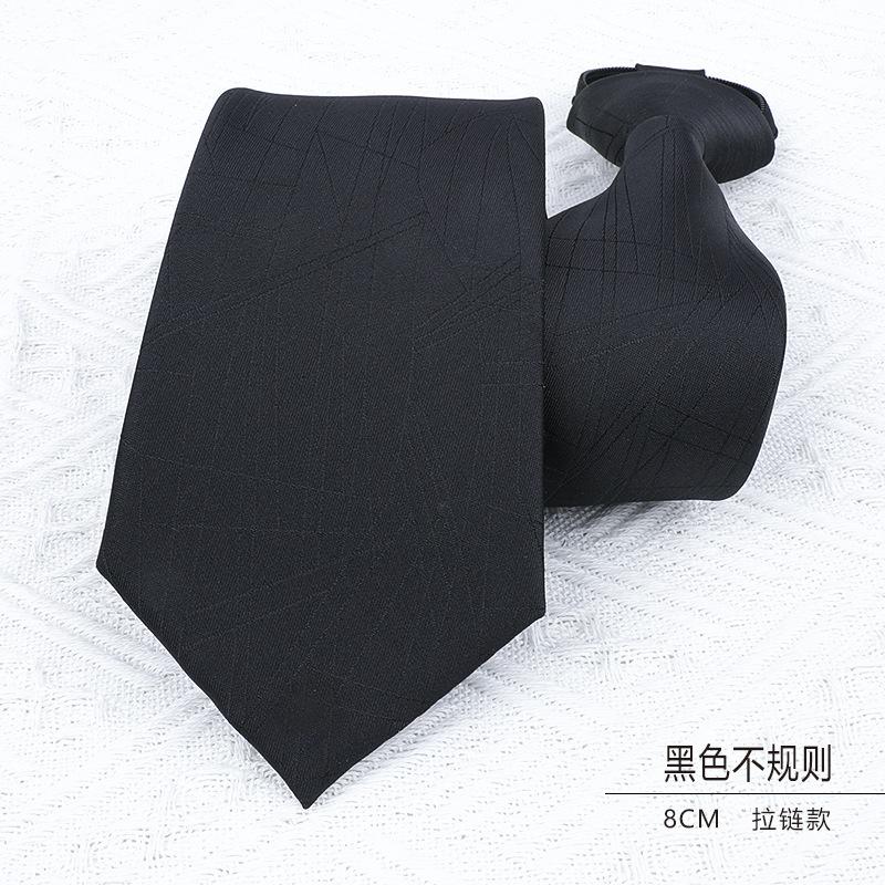 Knot-Free Black Tie Casual Korean Version Formal Wear Business Men'S Zipper Lazy Solid Color Tie To Work