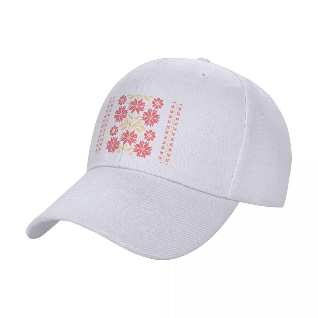 Traditional Tatreez Embroidery Flowers Pattern Design 9 Red-gold Baseball Cap Luxury Brand Snap Back Hat Custom Hat Man Women's