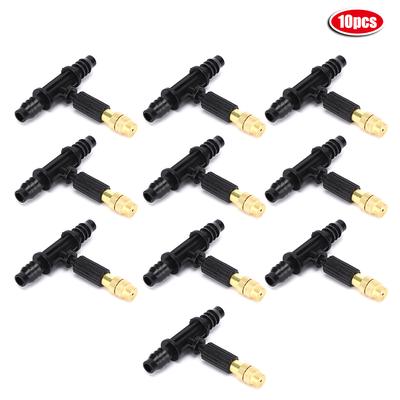 Ugello per acqua di nebulizzazione da 10 pezzi con connettore a T Accessorio di raffreddamento per irrigazione da giardino per tubo da 8/12