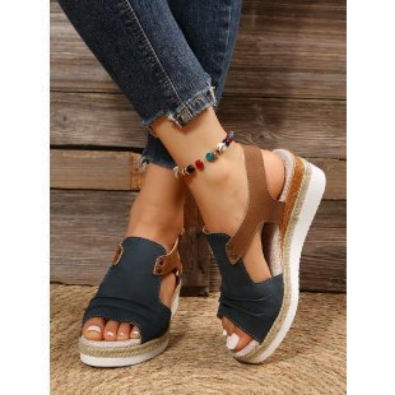 New straw woven high-heeled sandals women's new platform fish mouth shoes one-word buckle high-heeled women's sandals