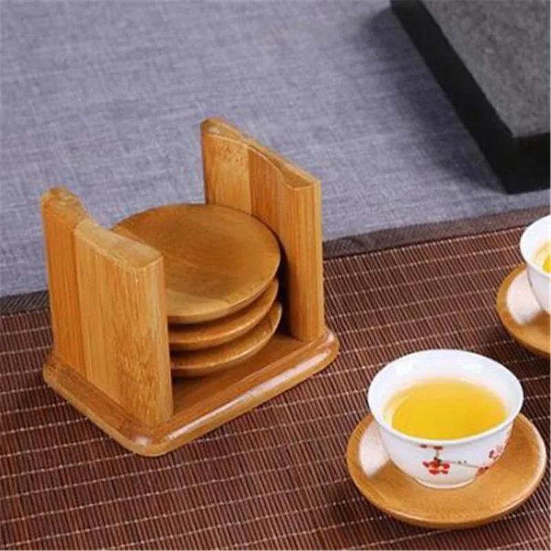 6PCS Round Shape Bamboo Coaster Cup Rest   for Glass Cups Tea Cup Coffe Mug Bottle Water Holder Natural Home Decor