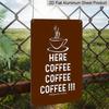 2D Flat, Vintage HERE COFFEE!! Metal Wall Decor, Aluminium Coffee Sign, Retro Cafe, Home, Office, for Man Cave Decoration - Indoor/Outdoor Use - No