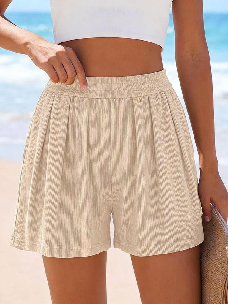 2026 European & American Summer Wide Casual Solid Color Fashion Shorts with Pockets