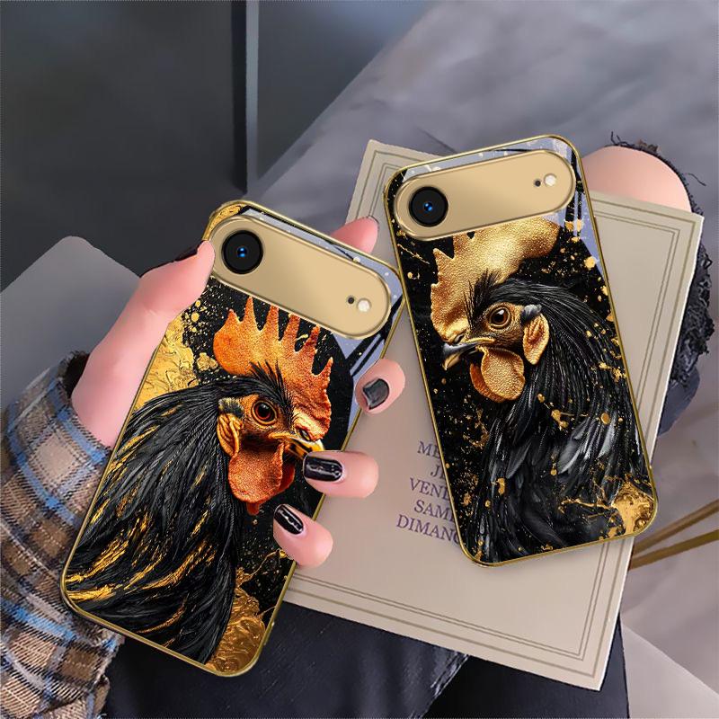 Brave Golden Rooster For IPhone 17Pro Max 16 17 Pro 15 Pro 14 13 Plus 12 Mini 11Pro Max XR 16E 17 Air Golden glass phone case