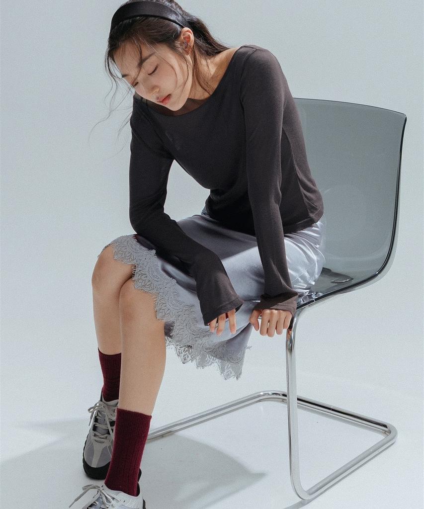ANNEHEARTS Wool Modal Slim Tee_Charcoal